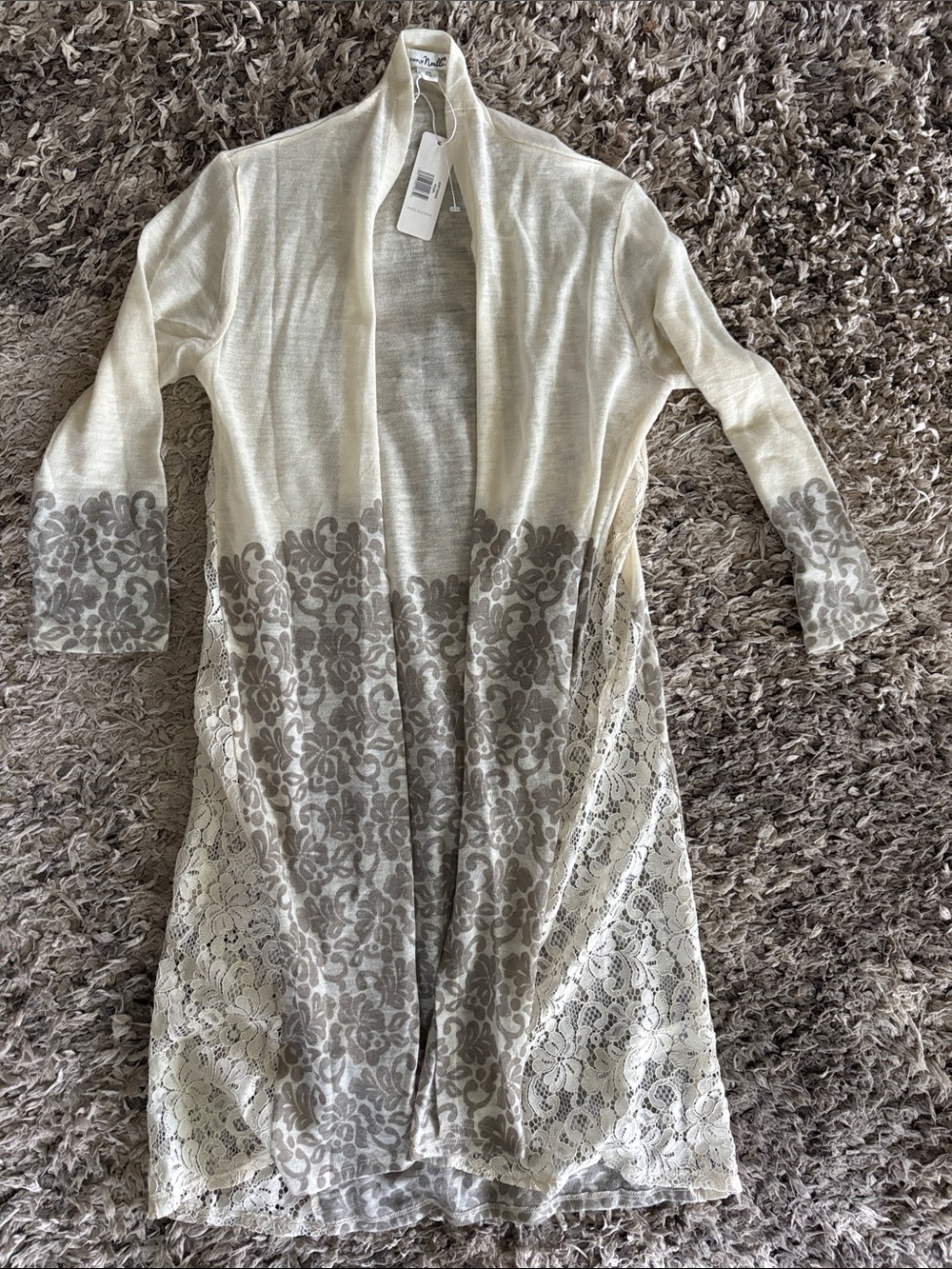 New long lightweight sweater by NOELLE lace trim